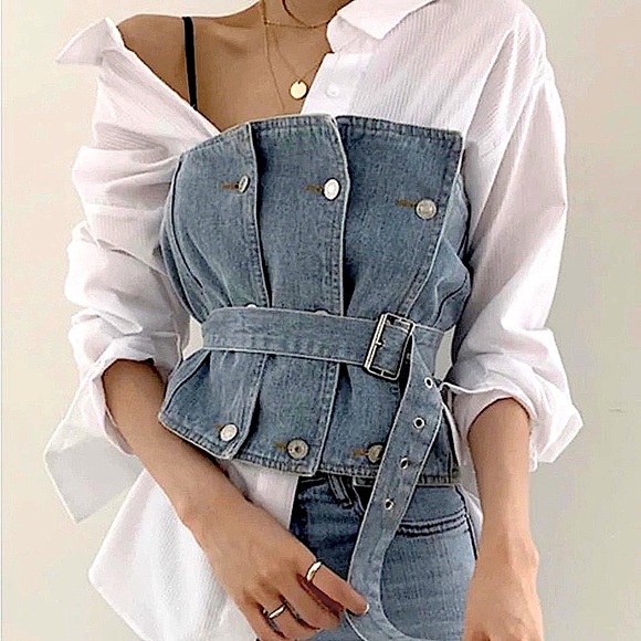 Double Breasted Patched Denim Corset. - Picture 1 of 15